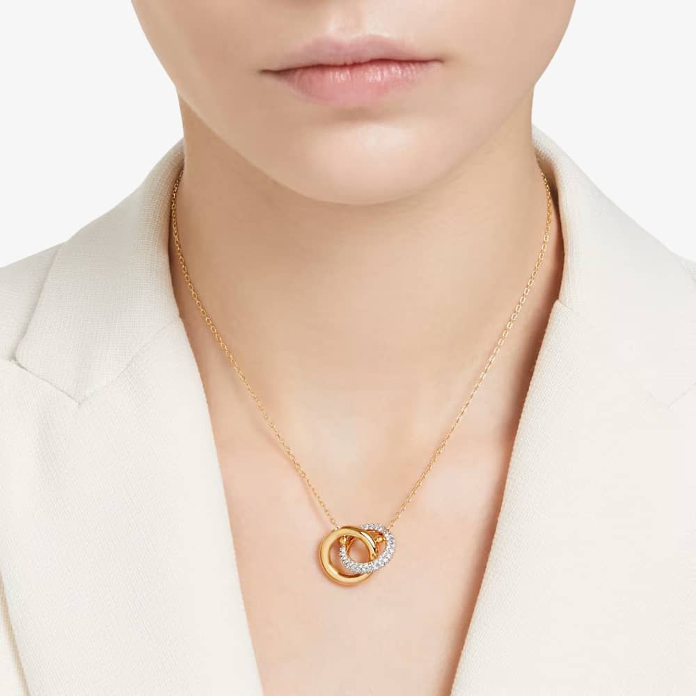 Swarovski Dextera White Interlocking Loop Gold Tone Plated Necklace 5668820