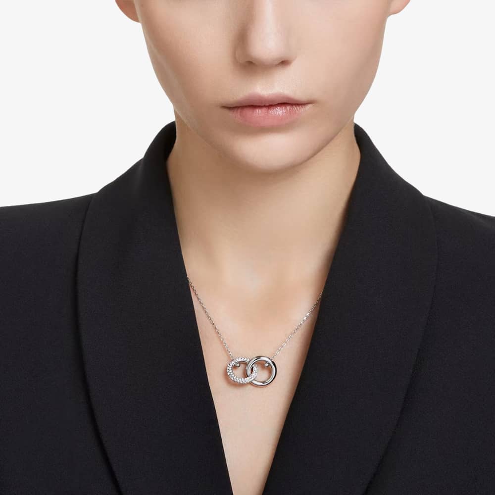 Swarovski Dextera White Interlocking Loop Rhodium Plated Necklace 5670251