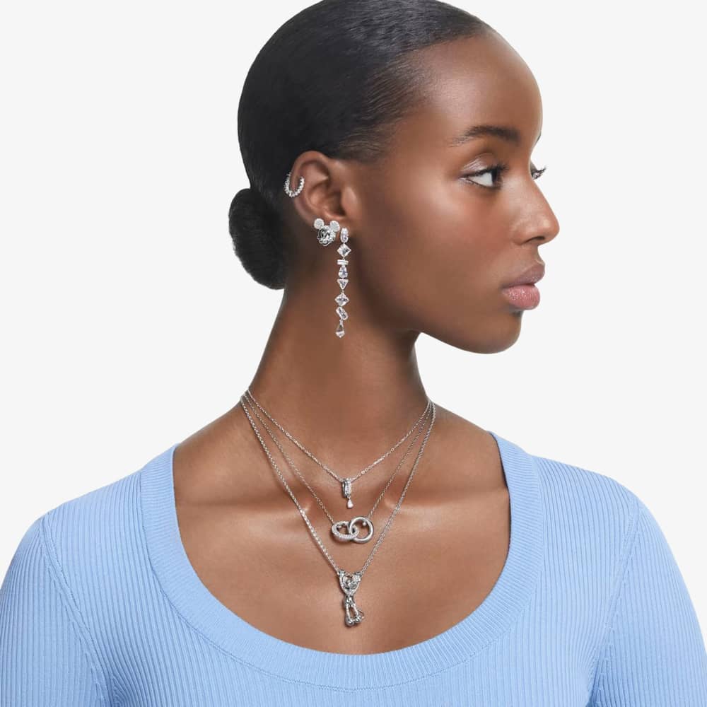 Swarovski Dextera White Interlocking Loop Rhodium Plated Necklace 5670251