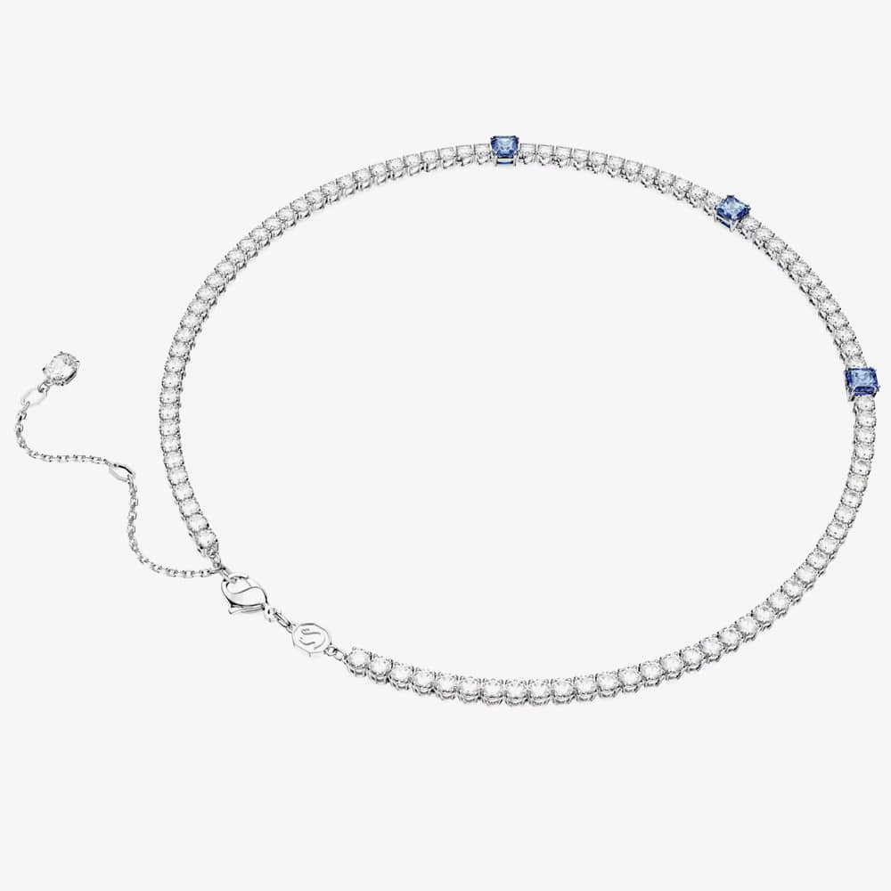 Swarovski Matrix Blue Mixed Cut Rhodium Plated Tennis Necklace 5666167 (M)