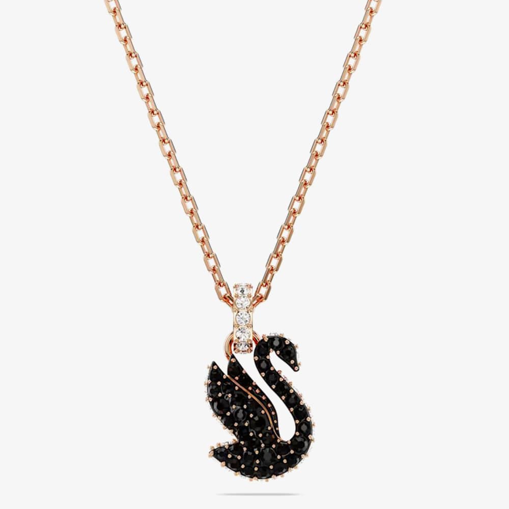 swarovski rose gold plated black swan pendant necklace 5678046