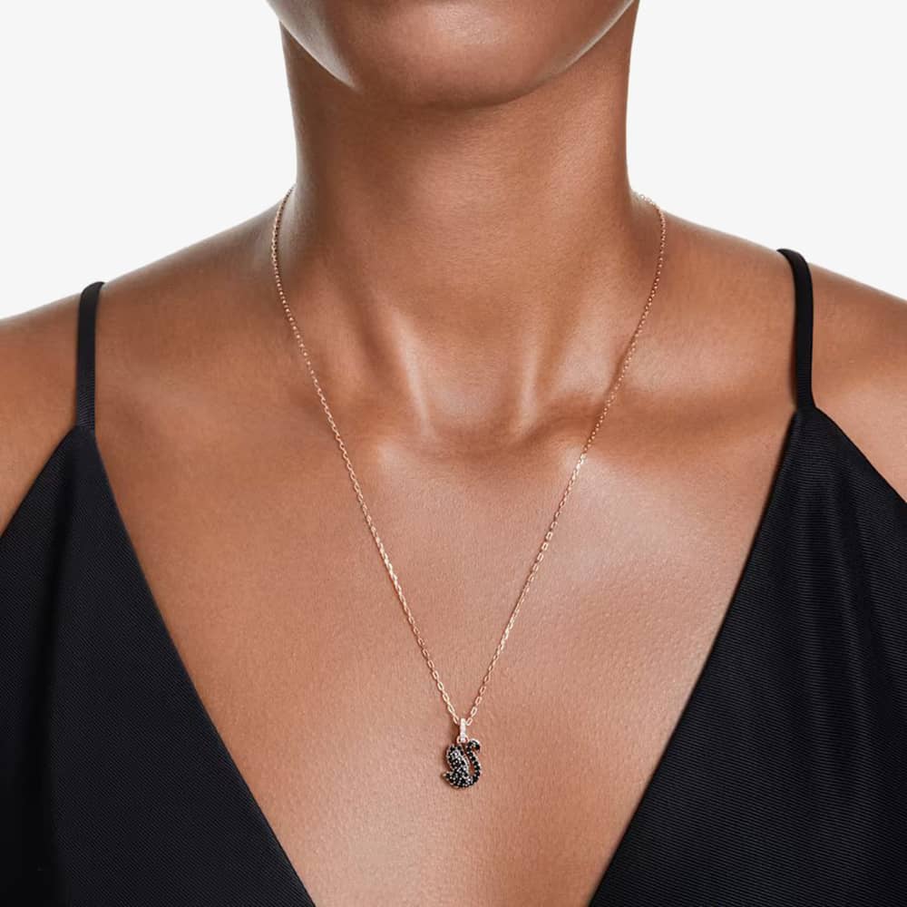 Swarovski Rose Gold Plated Black Swan Pendant Necklace 5678046