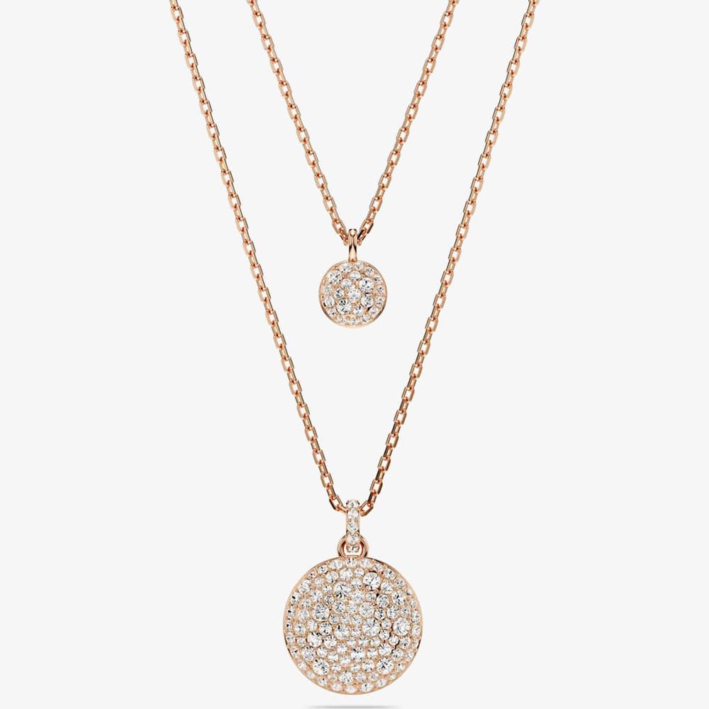 Product photograph of Swarovski Meteora Rose Gold Tone Plated Layered Pendant Necklace 5683449 from The Jewel Hut