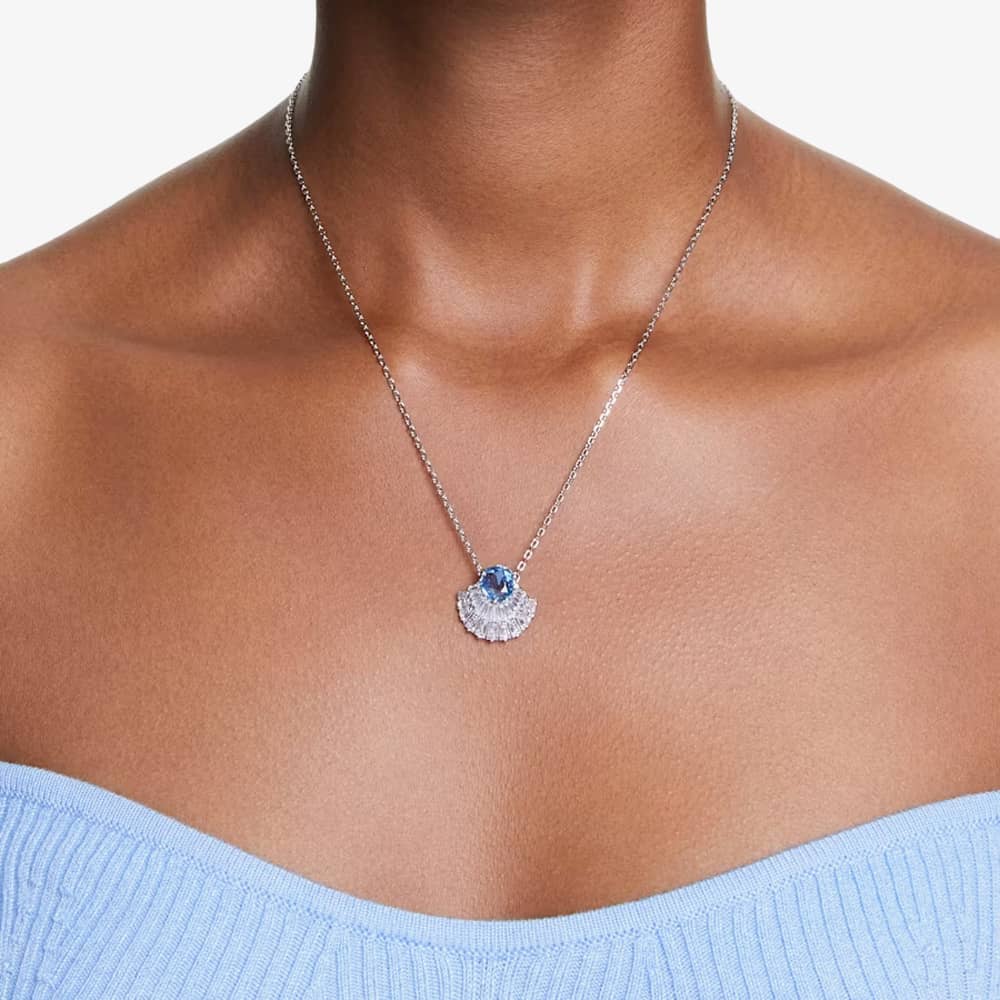 Swarovski Idyllia Rhodium Plated Blue Crystal Shell Necklace 5689195