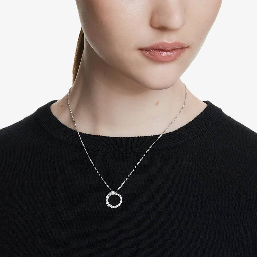 Swarovski Matrix Rhodium Plated Crystal & Pearl Circle Necklace 5688751