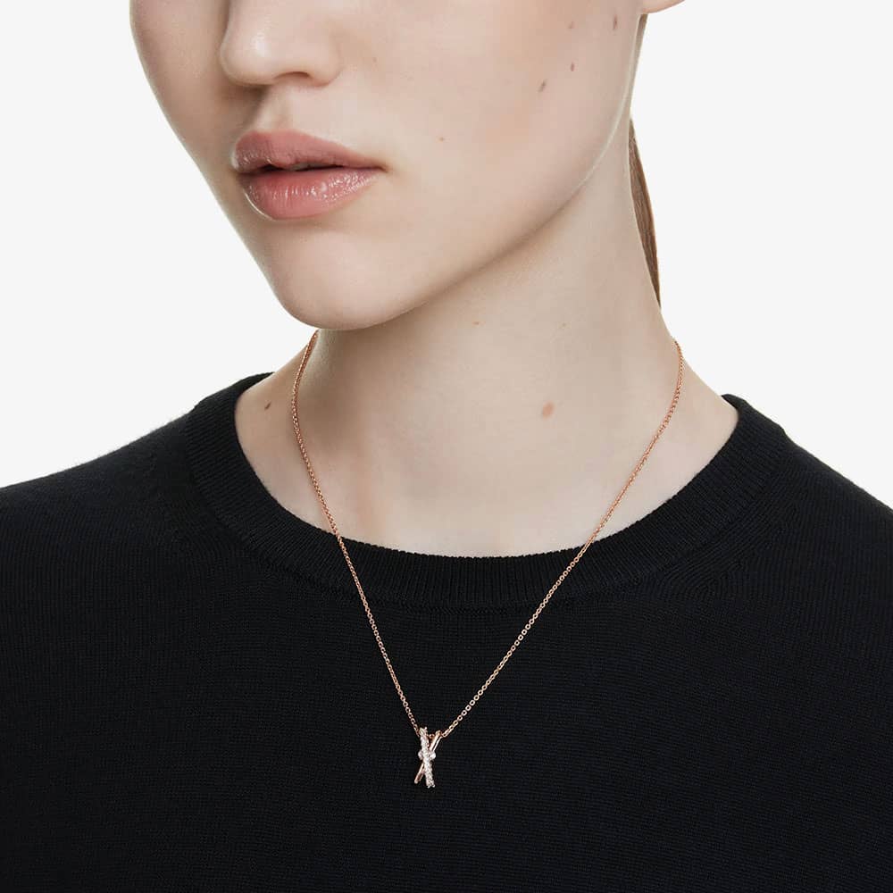 Swarovski Hyperbola Rhodium Plated Mixed Cuts Two Row Necklace 5689788