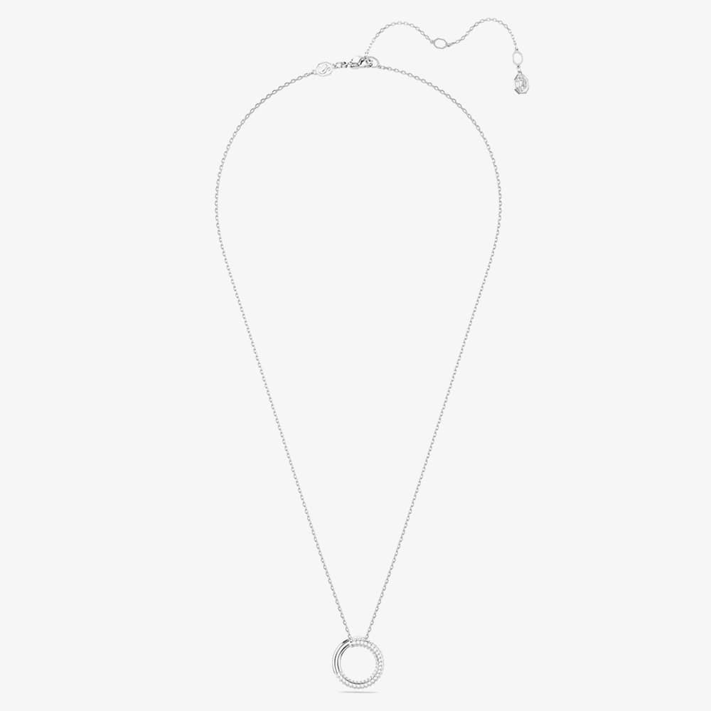 Swarovski Dextera Rhodium Plated White Pave Circle Necklace 5692737