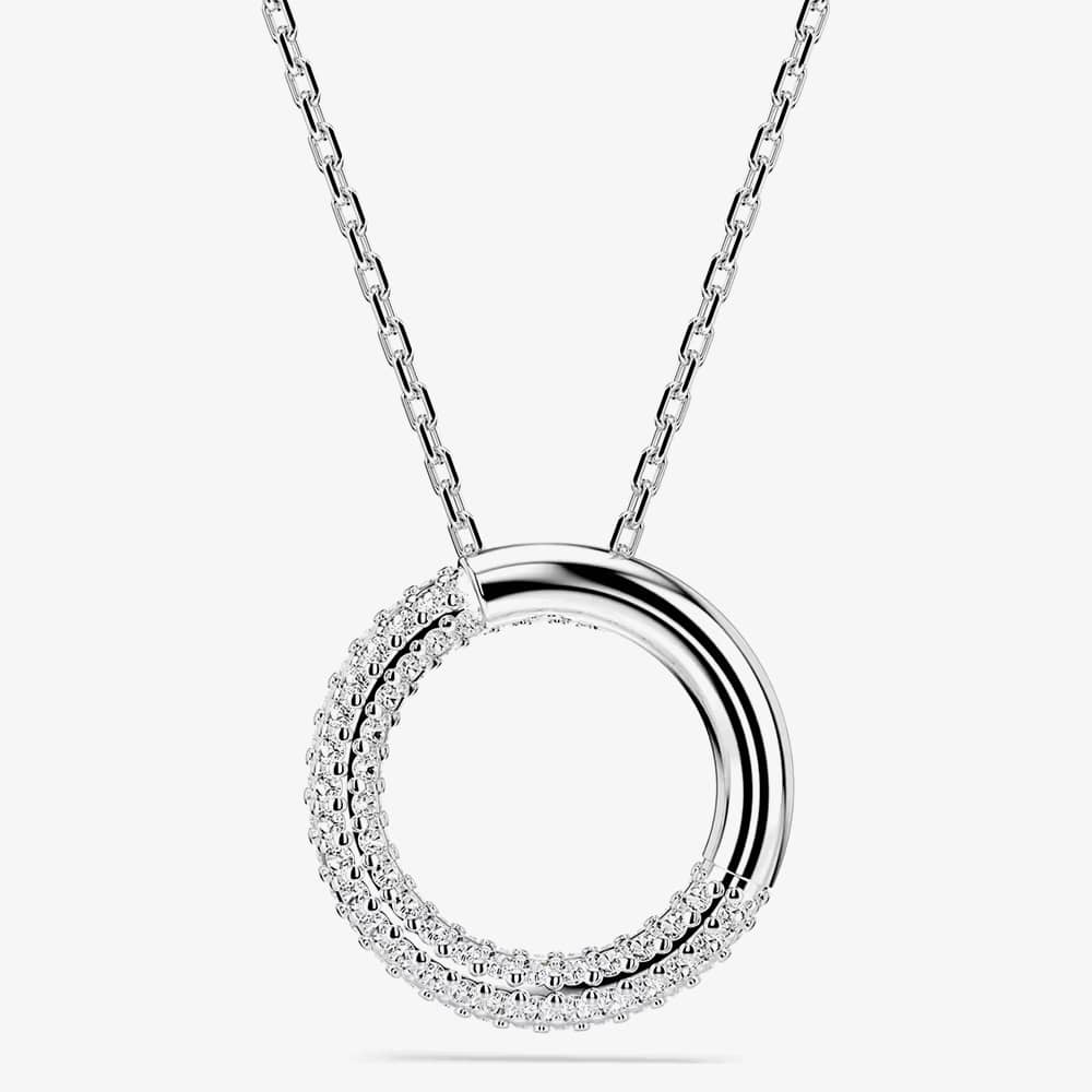 Swarovski Dextera Rhodium Plated White Pave Circle Necklace 5692737