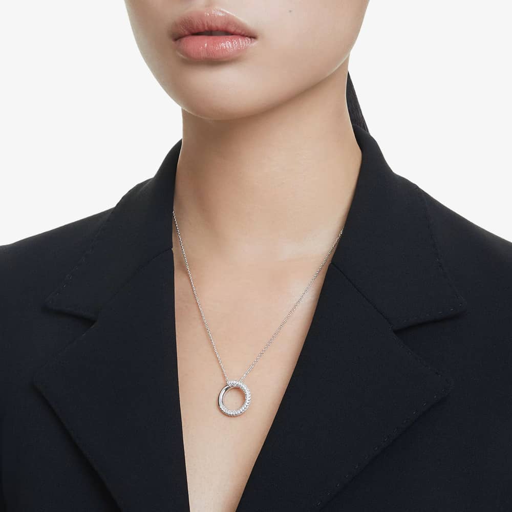 Swarovski Dextera Rhodium Plated White Pave Circle Necklace 5692737
