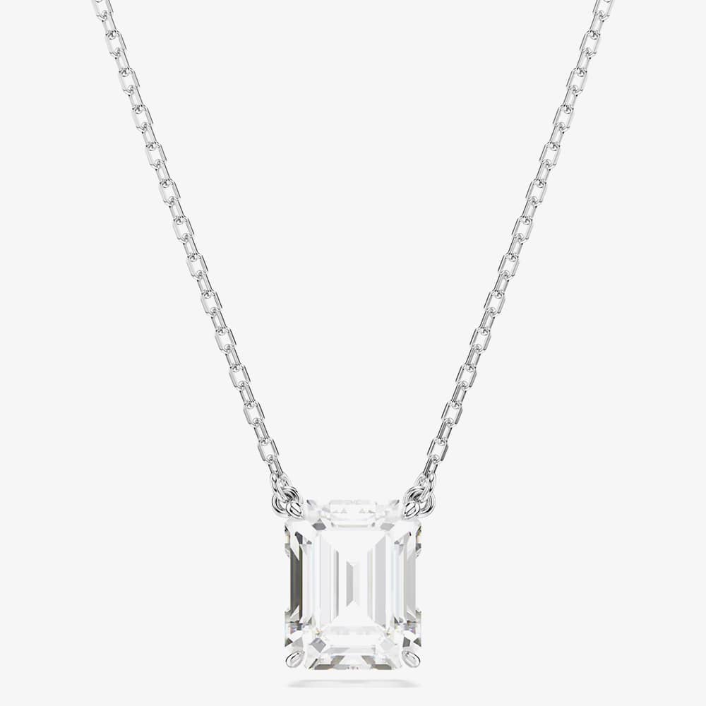 Product photograph of Swarovski Stilla Rhodium Plated White Octagonal Necklace 5693405 from The Jewel Hut