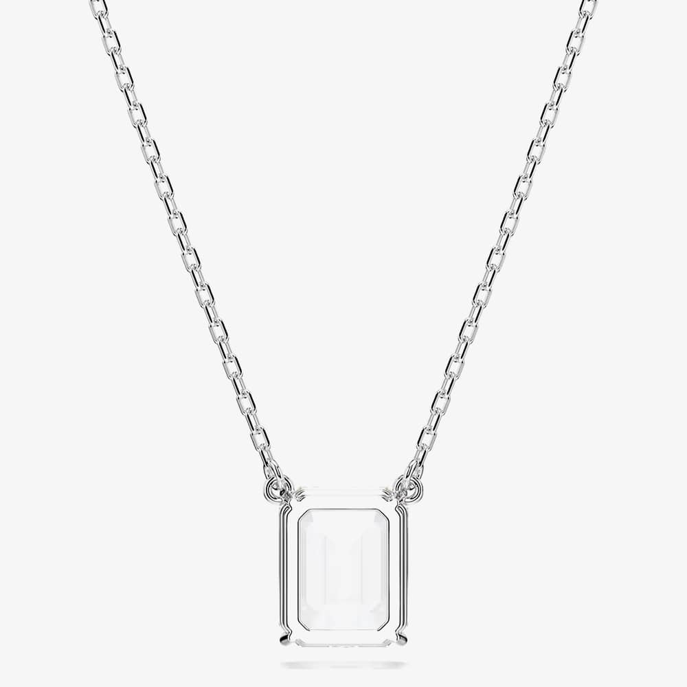 Swarovski Stilla Rhodium Plated White Octagonal Necklace 5693405