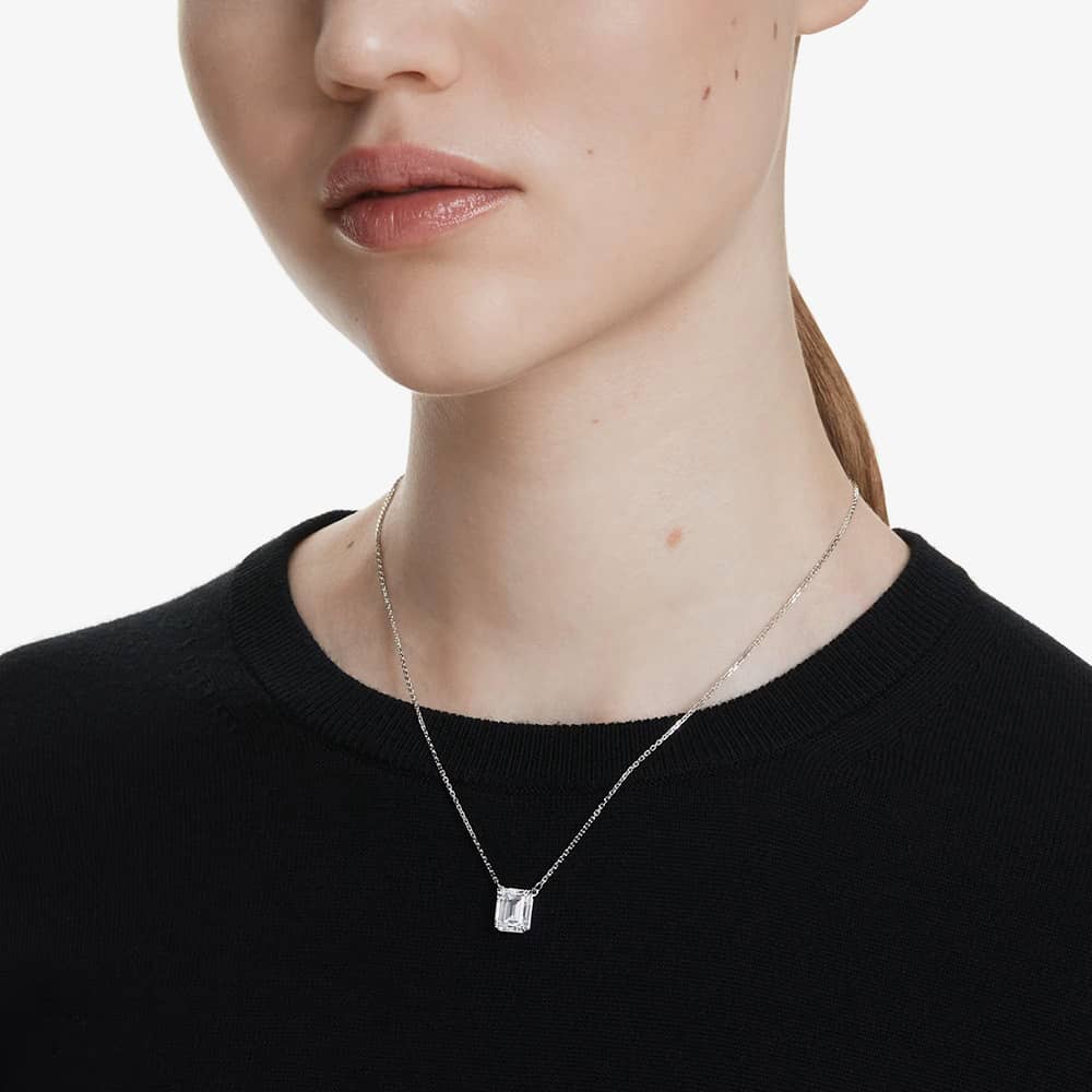Swarovski Stilla Rhodium Plated White Octagonal Necklace 5693405