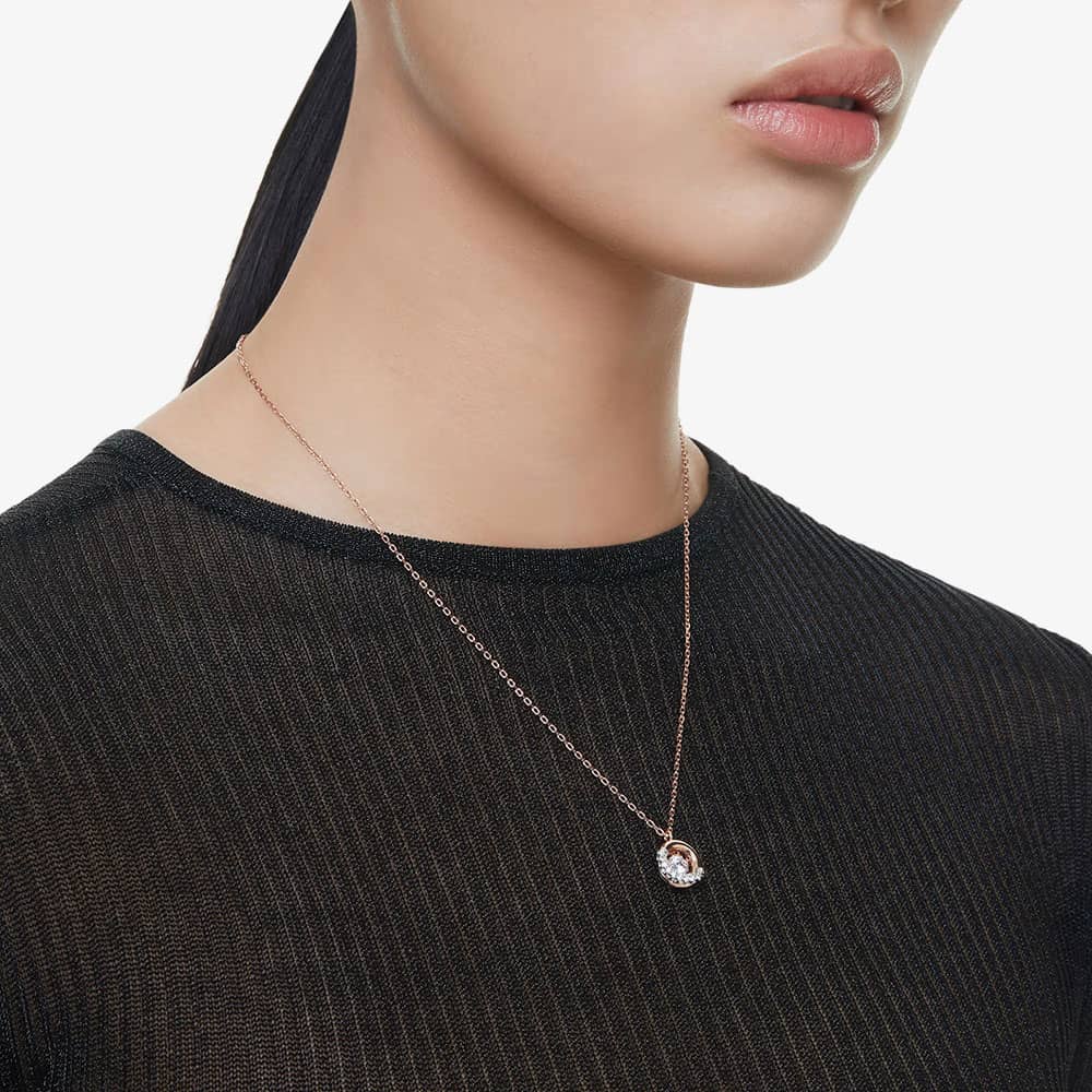 Swarovski Dextera Rose Gold Tone Plated Crystal Circle Necklace 5692257