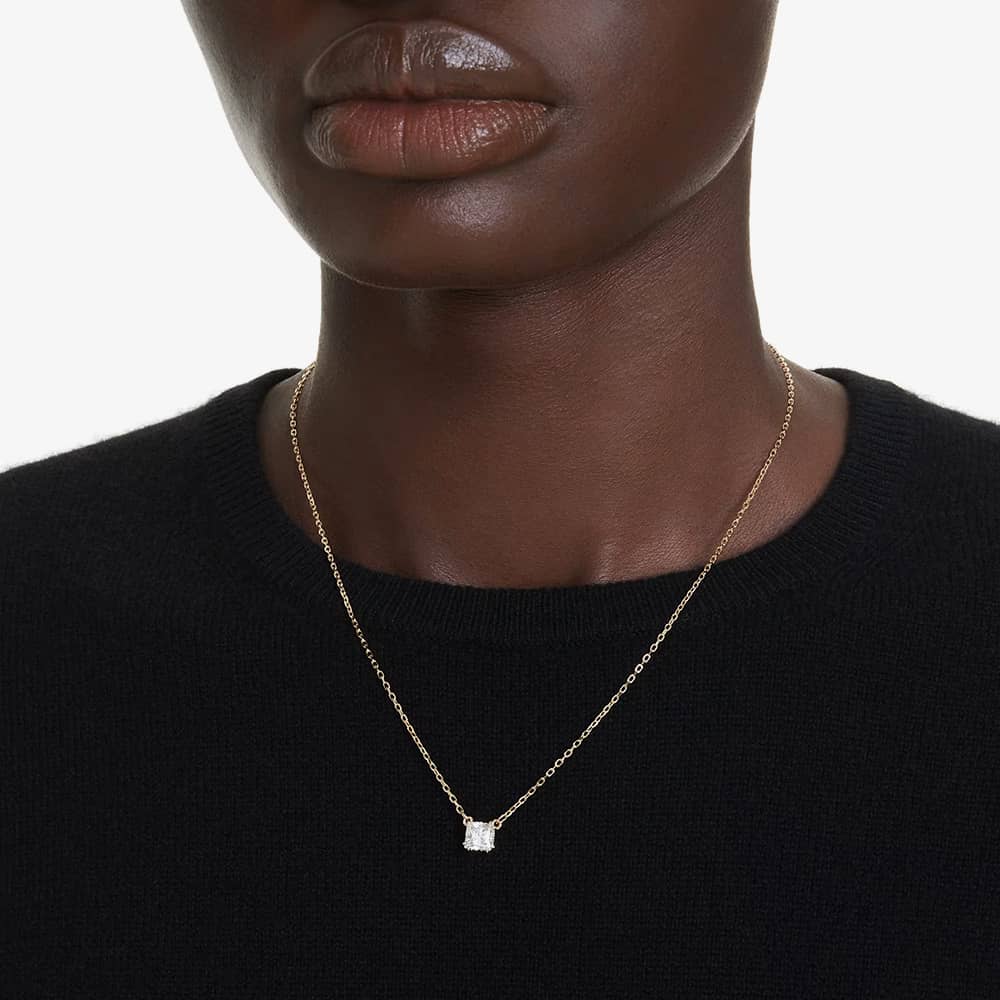 Swarovski Stilla Gold Tone Plated White Square Necklace 5693153