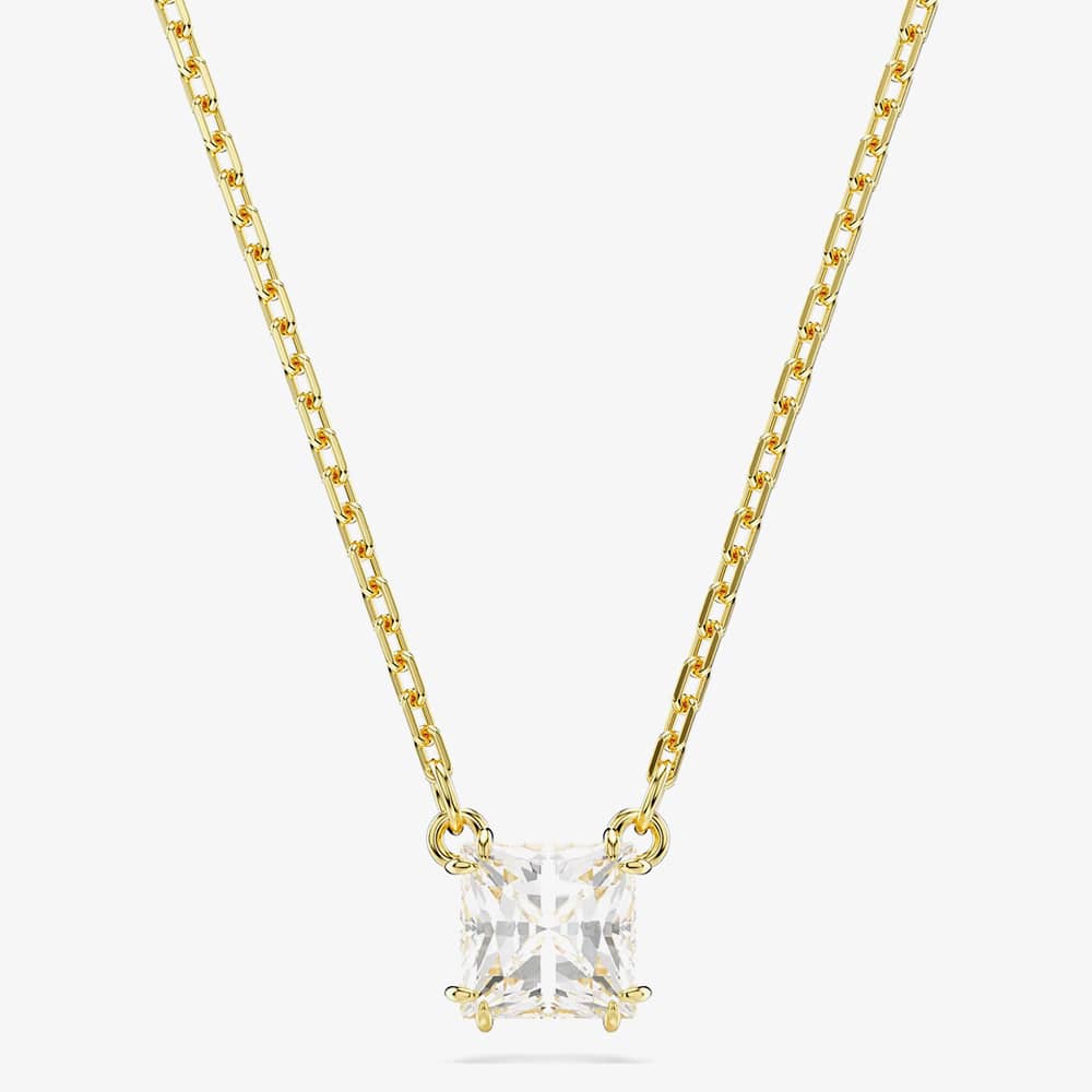 Product photograph of Swarovski Stilla Gold Tone Plated White Square Necklace 5693153 from The Jewel Hut