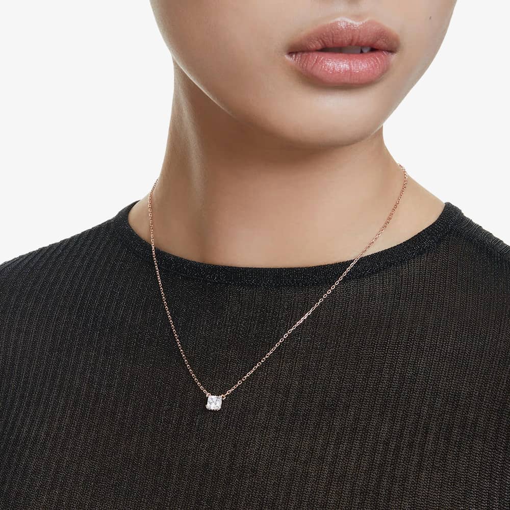 Swarovski Stilla Rose Gold Tone Plated Square Cubic Zirconia Necklace 5701904