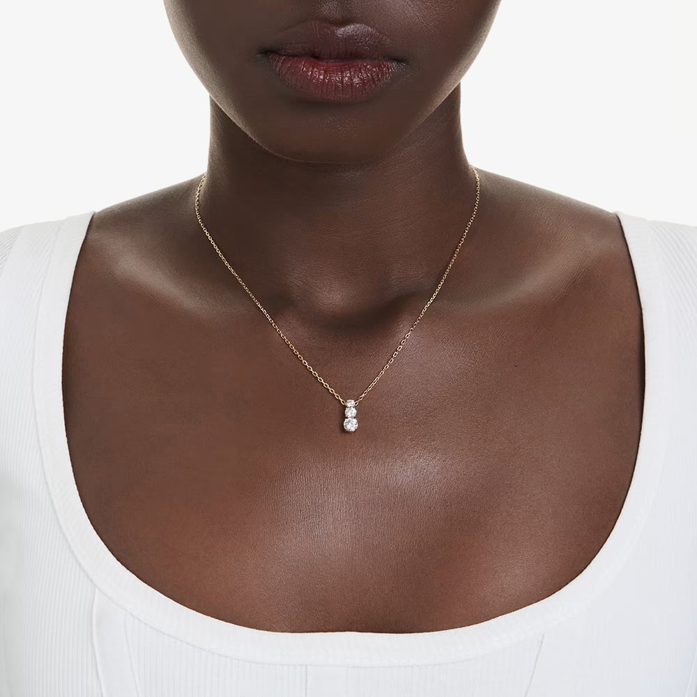 Swarovski Stilla Attract Gold Tone Plated Three Stone Zirconia Pendant Necklace 5723298