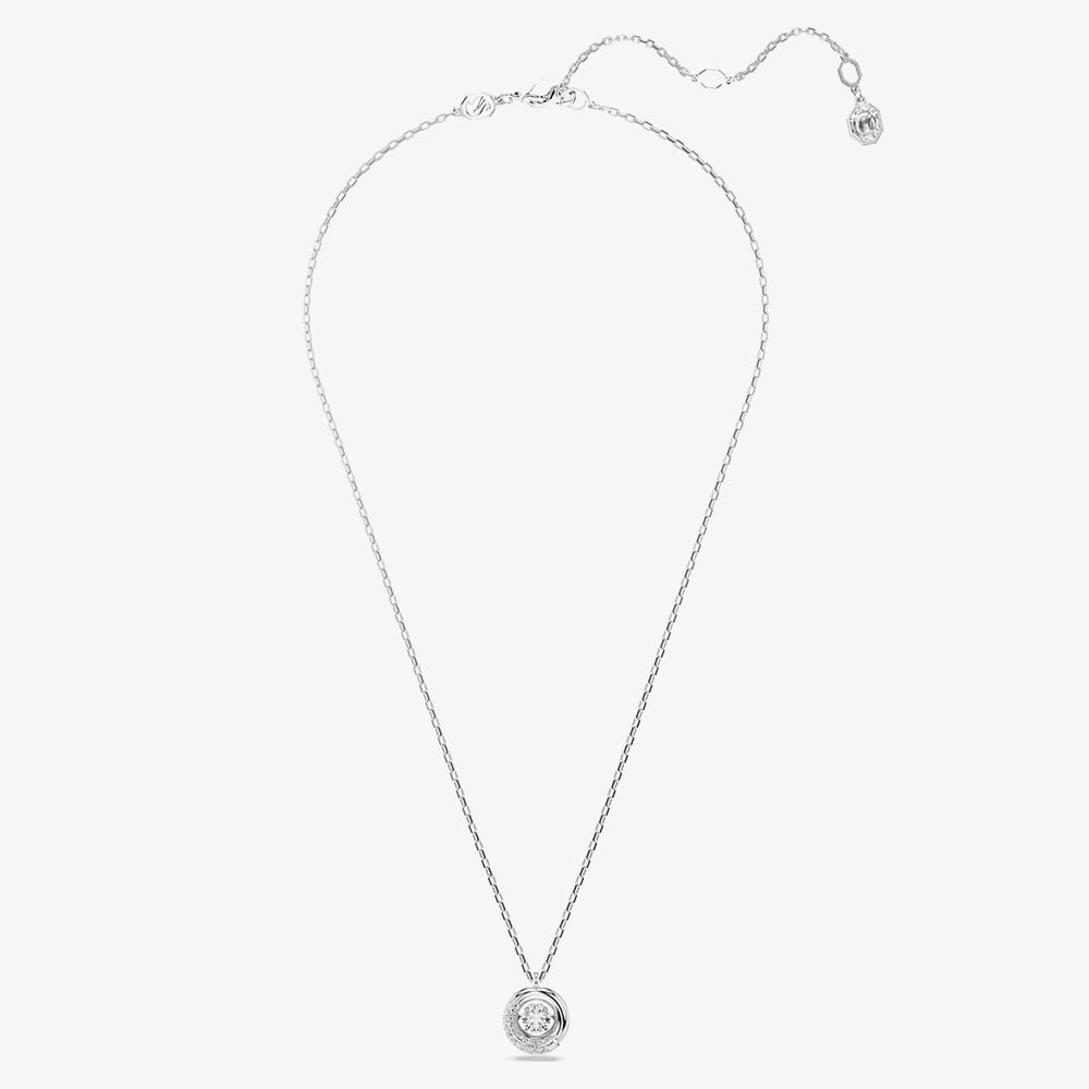 Swarovski Dextera Rhodium Plated Round White Crystal Pendant Necklace 5733400