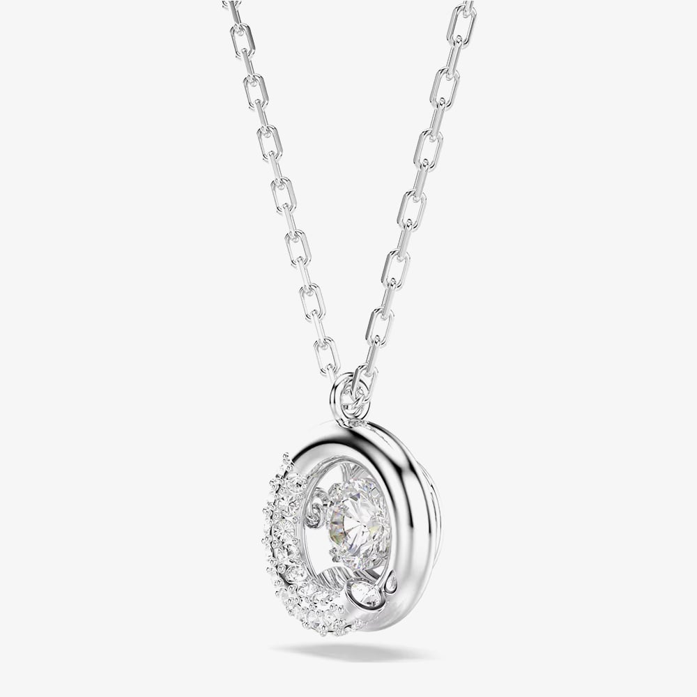 Swarovski Dextera Rhodium Plated Round White Crystal Pendant Necklace 5733400