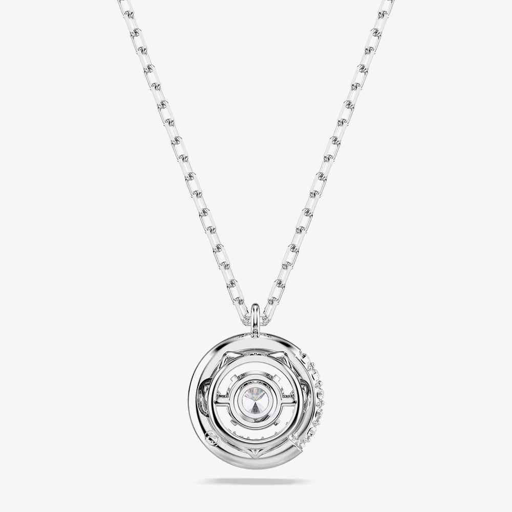 Swarovski Dextera Rhodium Plated Round White Crystal Pendant Necklace 5733400