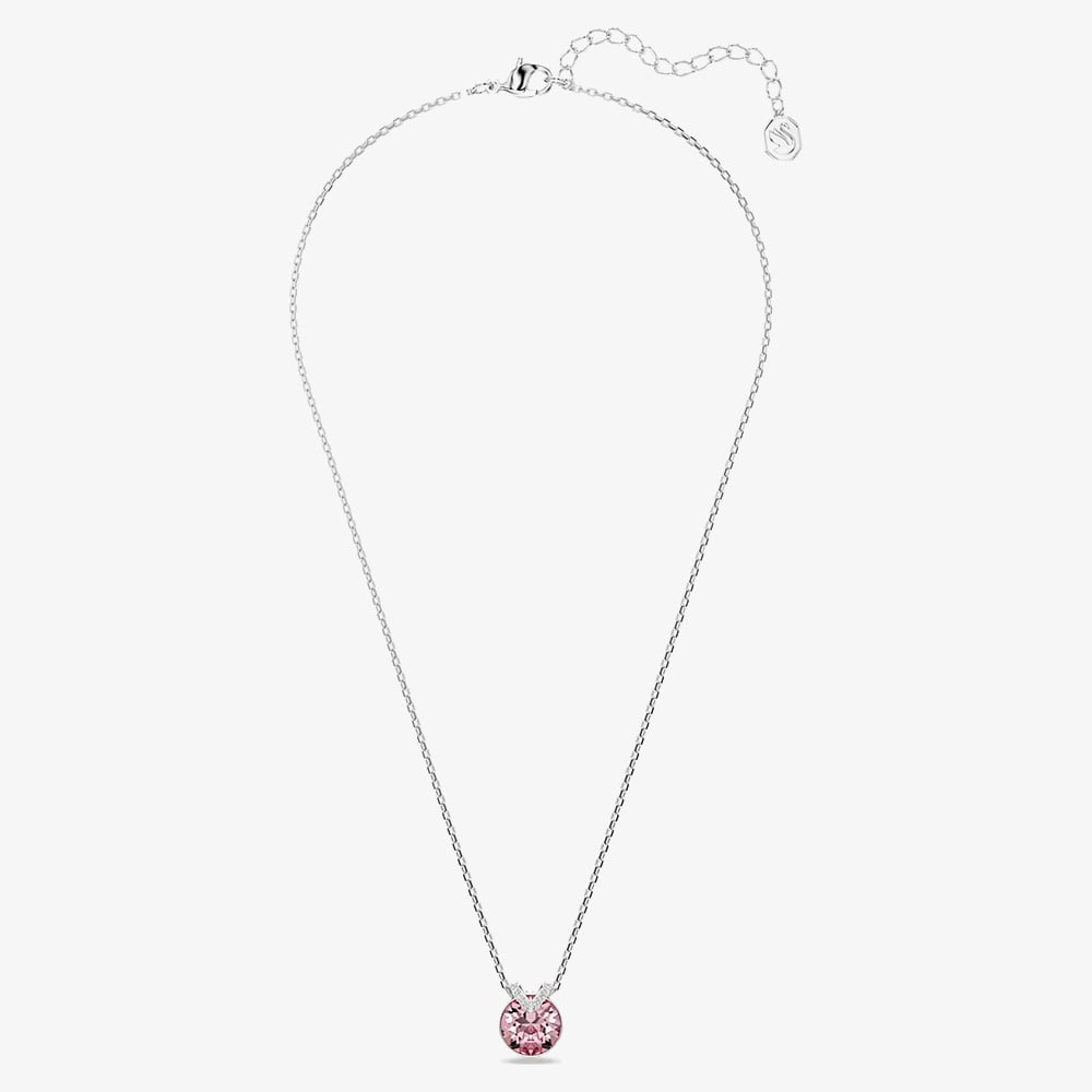 Swarovski Bella Rhodium Plated Round Pink Crystal Pendant Necklace 5734230
