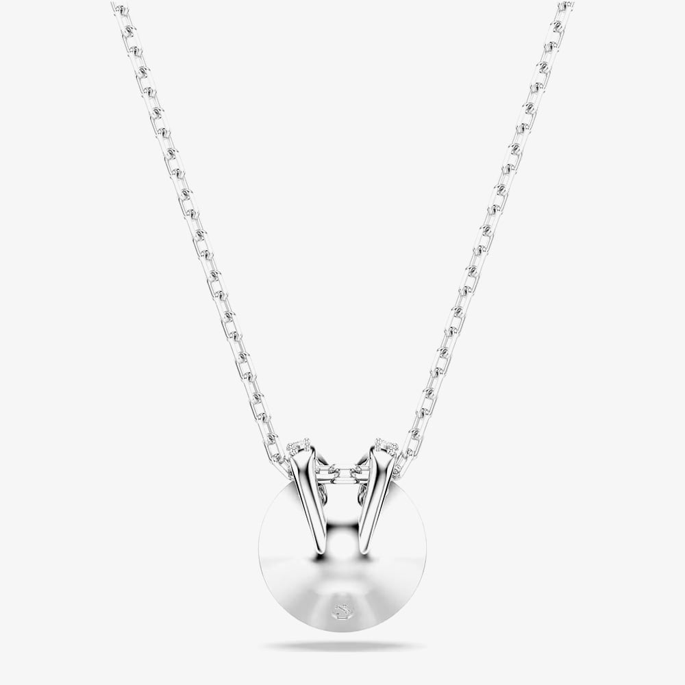 Swarovski Bella Rhodium Plated Round Pink Crystal Pendant Necklace 5734230