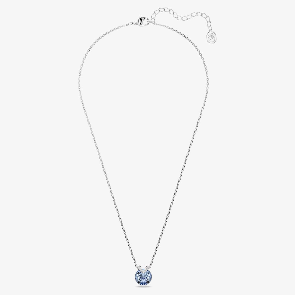 Swarovski Bella Rhodium Plated Round Blue Crystal Pendant Necklace 5734232