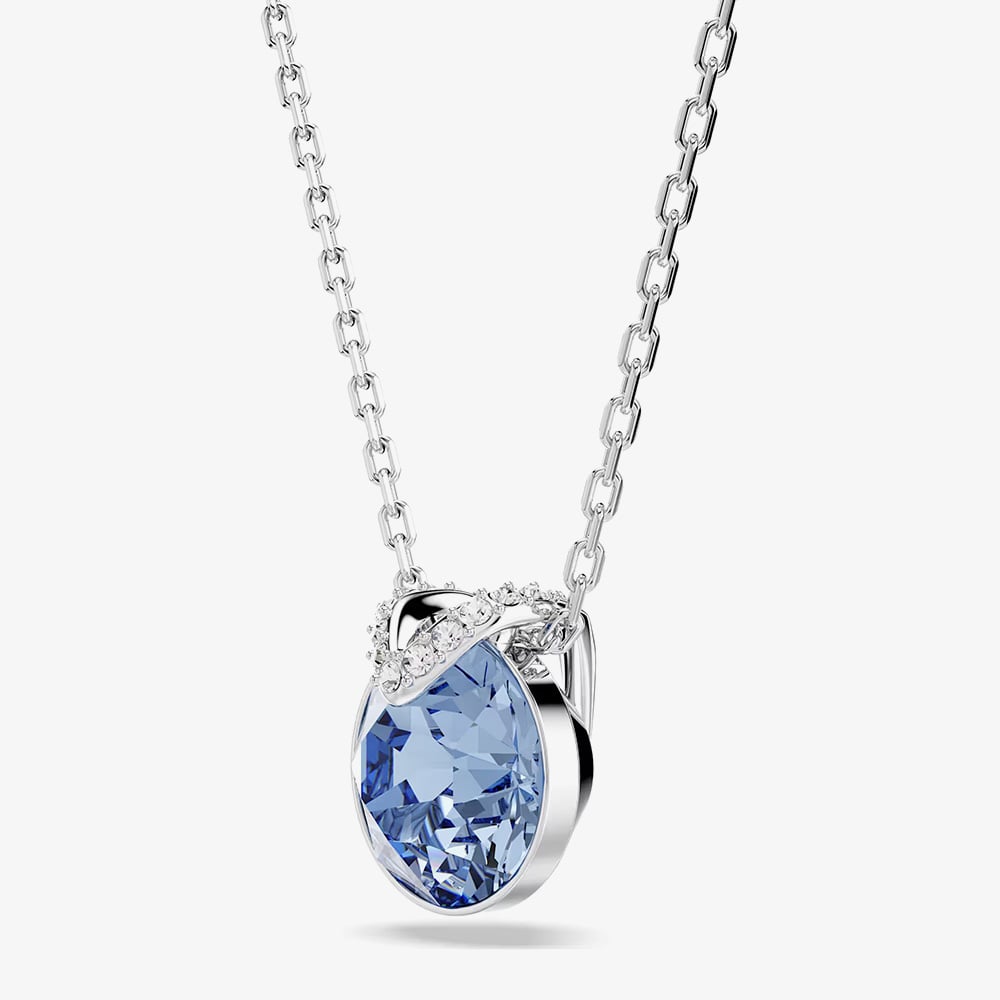 Swarovski Bella Rhodium Plated Round Blue Crystal Pendant Necklace 5734232