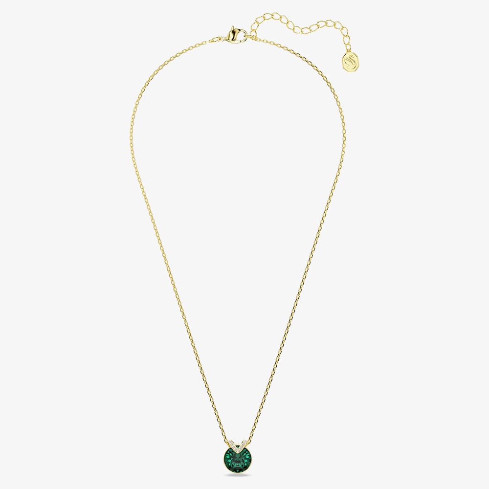 Swarovski Bella Gold Tone Plated Round Green Crystal Pendant Necklace 5735387