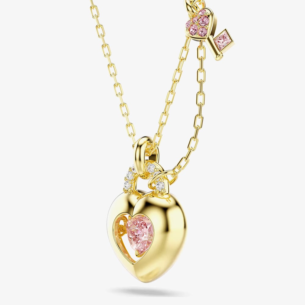 Swarovski Idyllia Gold Tone Plated Pink Heart Key Necklace 5737288