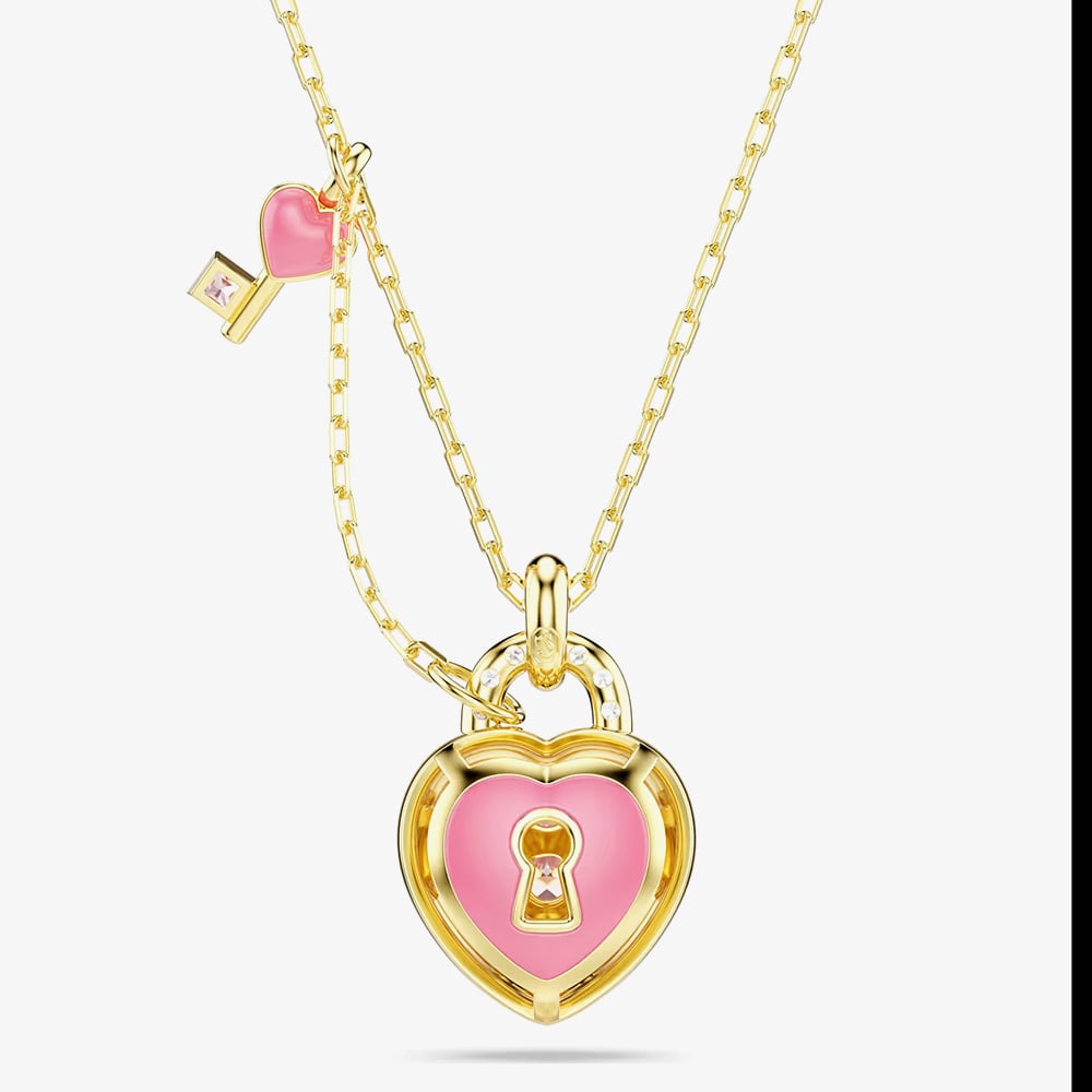 Swarovski Idyllia Gold Tone Plated Pink Heart Key Necklace 5737288