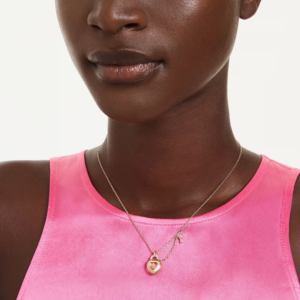 Swarovski Idyllia Gold Tone Plated Pink Heart Key Necklace 5737288