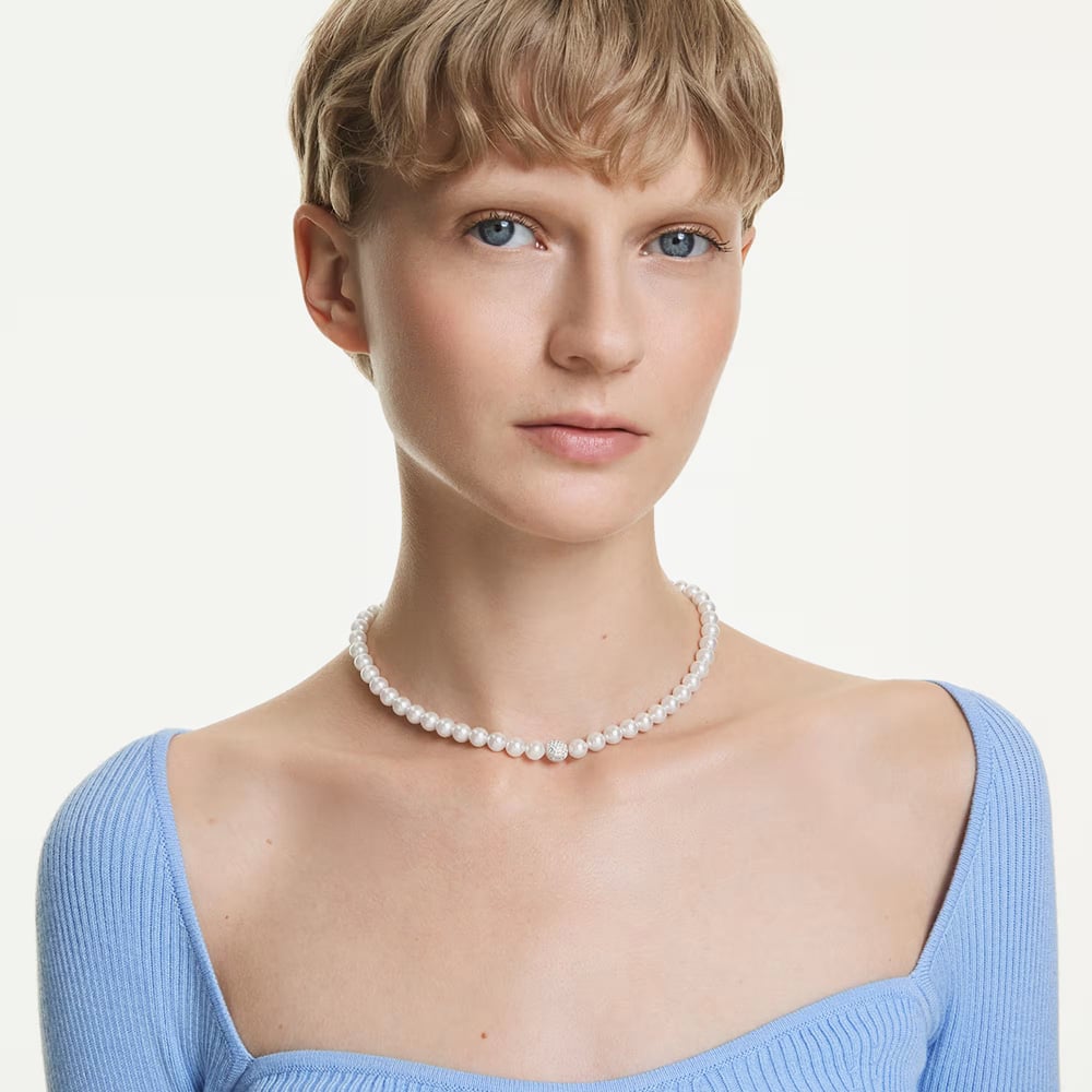 Swarovski Matrix Rhodium Plated White Crystal Pearl Necklace 5747746
