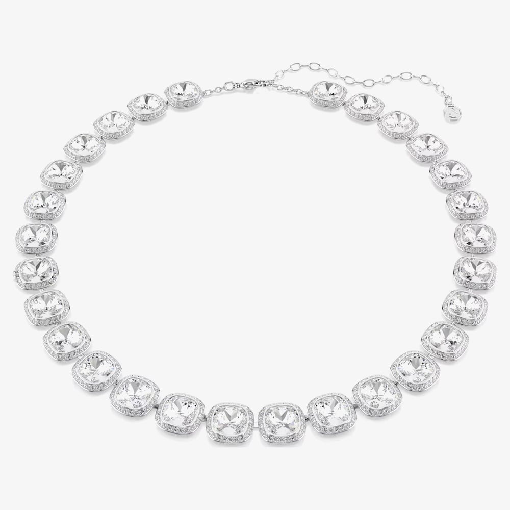 Swarovski Una Angelic Rhodium Plated Cushion Cut Multi Halo Necklace 5751326