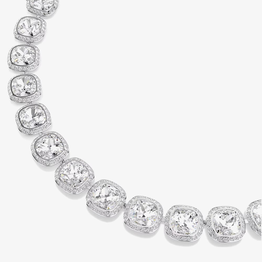 Swarovski Una Angelic Rhodium Plated Cushion Cut Multi Halo Necklace 5751326