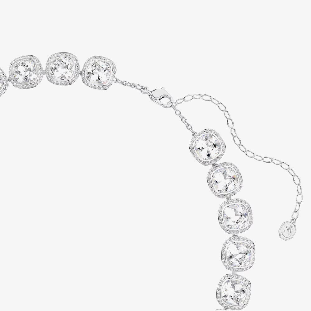 Swarovski Una Angelic Rhodium Plated Cushion Cut Multi Halo Necklace 5751326