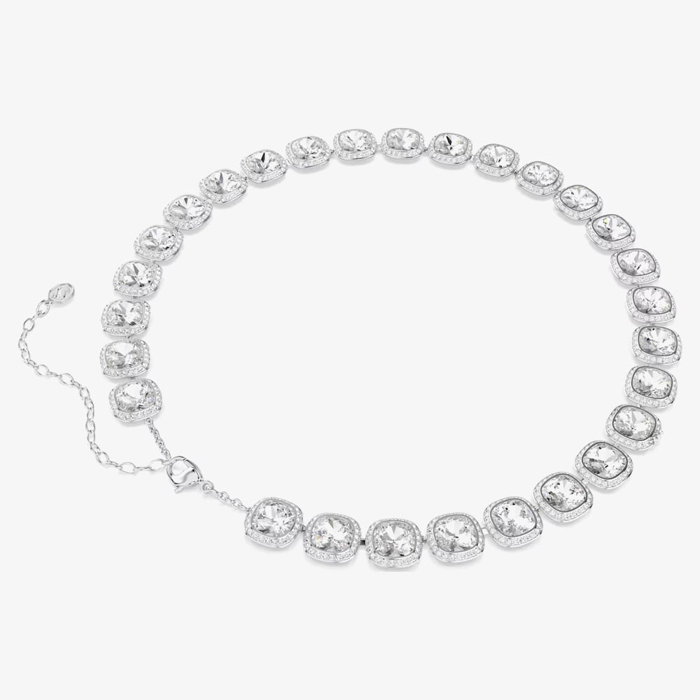 Swarovski Una Angelic Rhodium Plated Cushion Cut Multi Halo Necklace 5751326