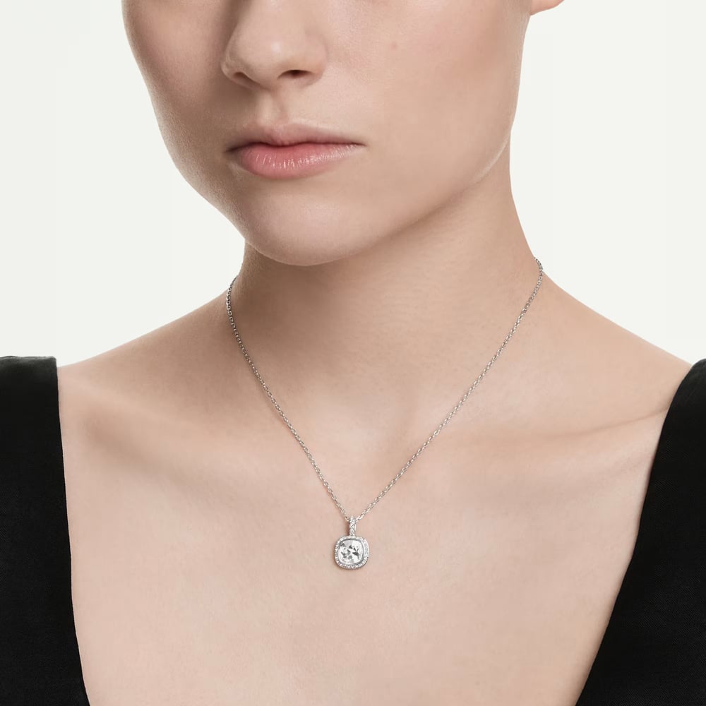 Swarovski Una Angelic Rhodium Plated Cushion Cut Halo Pendant 5754340