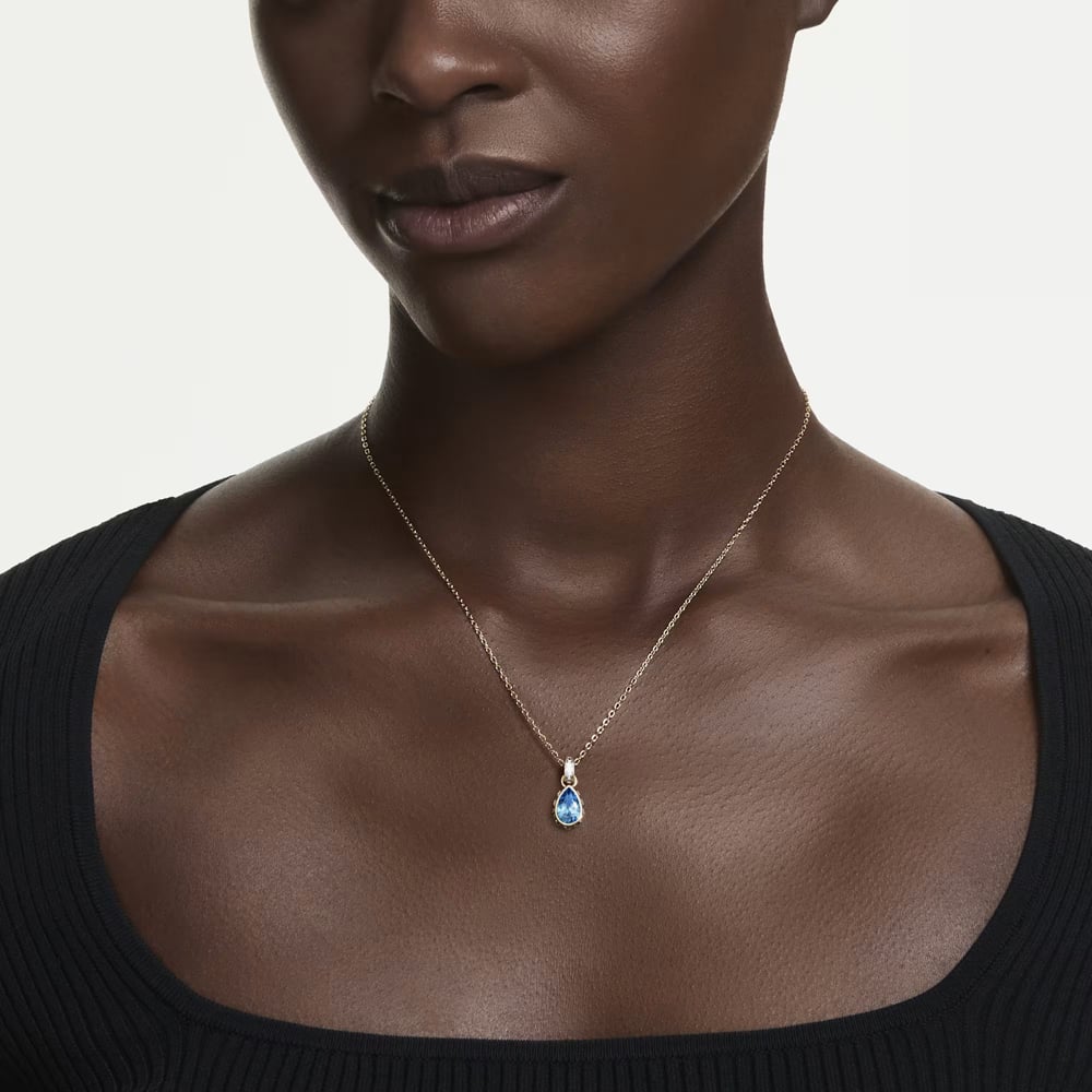 Swarovski Chroma 18ct Yellow Gold Plated Pear Cut Blue Pendant 5757786