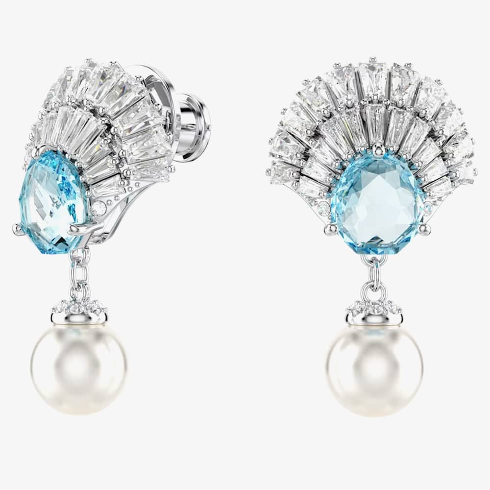 Swarovski Idyllia Rhodium Plated Blue Sheel & Pearl Dropper Earrings 5680301