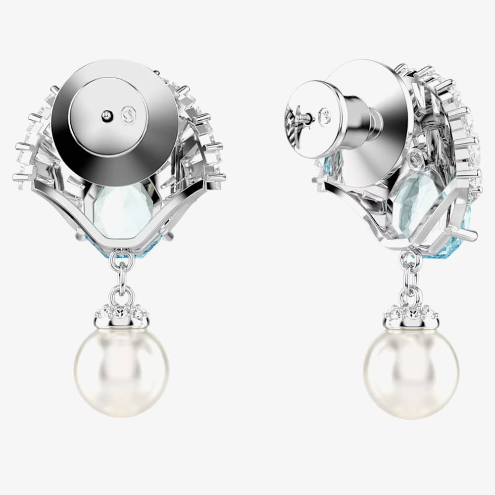 Swarovski Idyllia Rhodium Plated Blue Sheel & Pearl Dropper Earrings 5680301