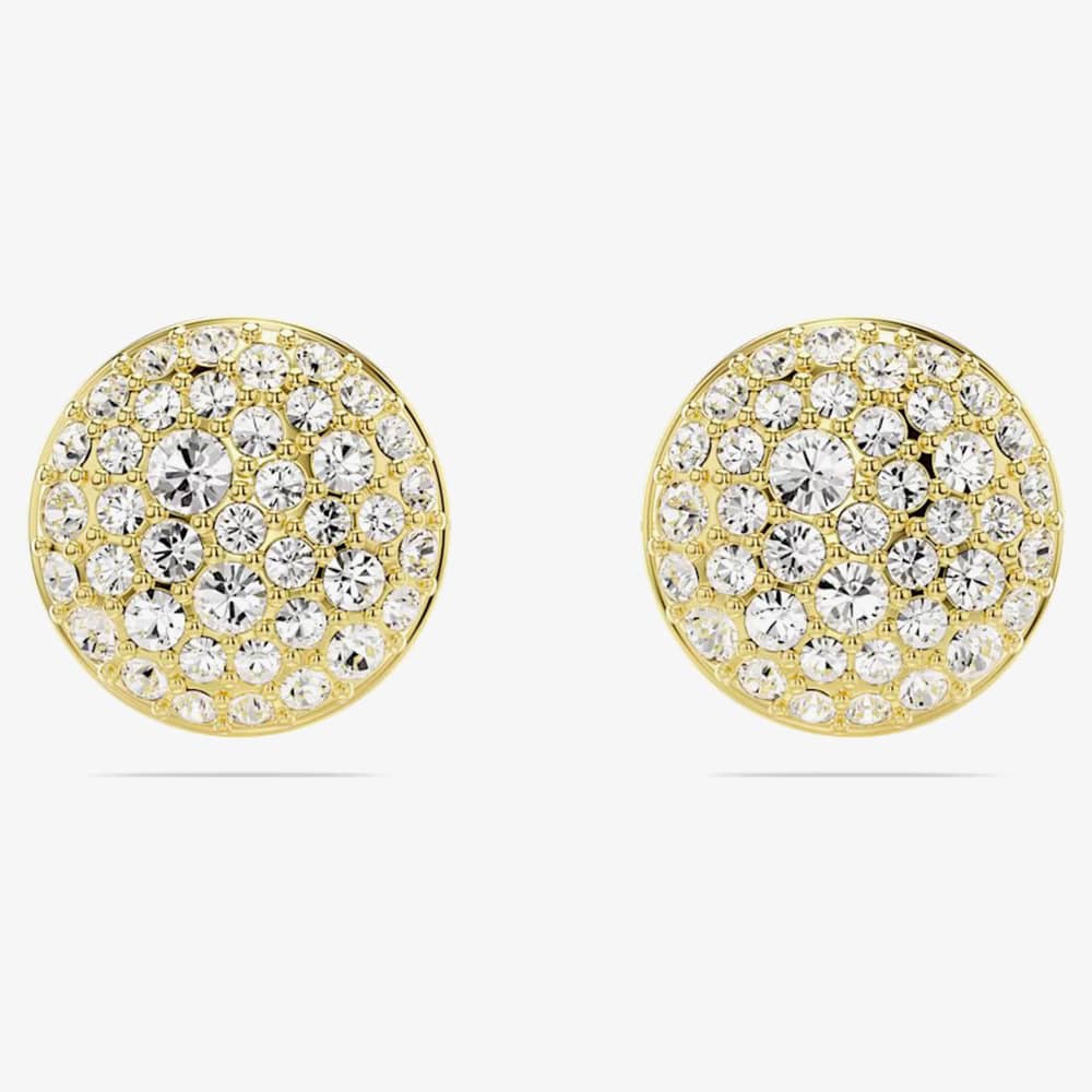 Product photograph of Swarovski Meteora Gold Plated White Crystal Stud Earrings 5683444 from The Jewel Hut