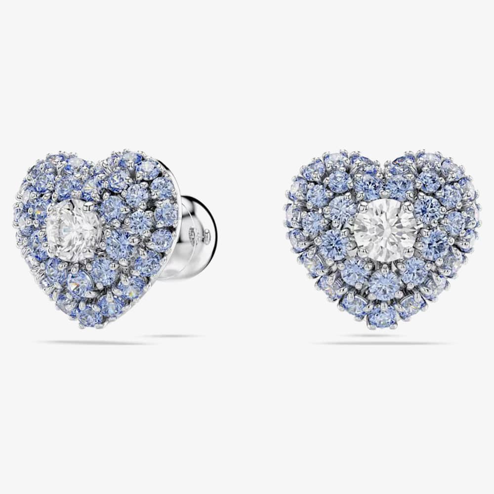 Swarovski Hyperbola Rhodium Plated Blue Heart Stud Earrings 5683576