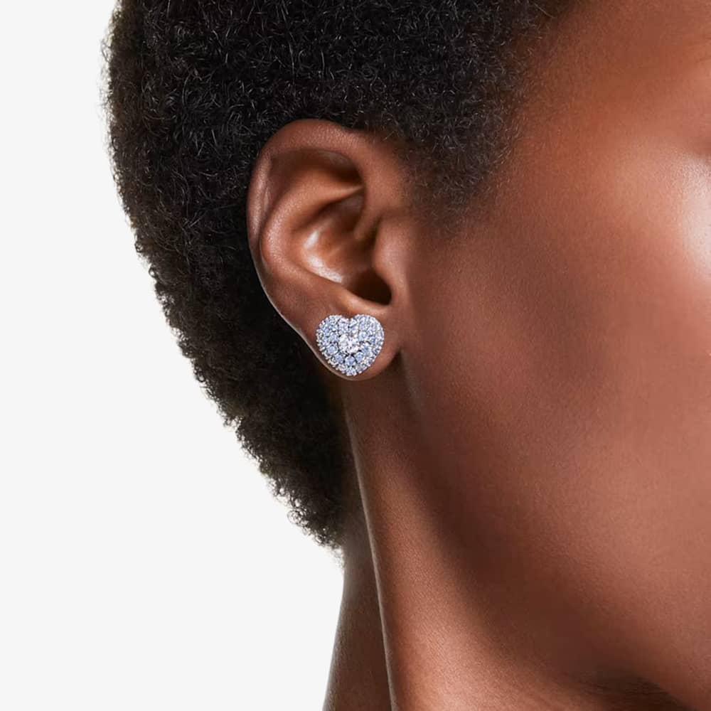 Swarovski Hyperbola Rhodium Plated Blue Heart Stud Earrings 5683576