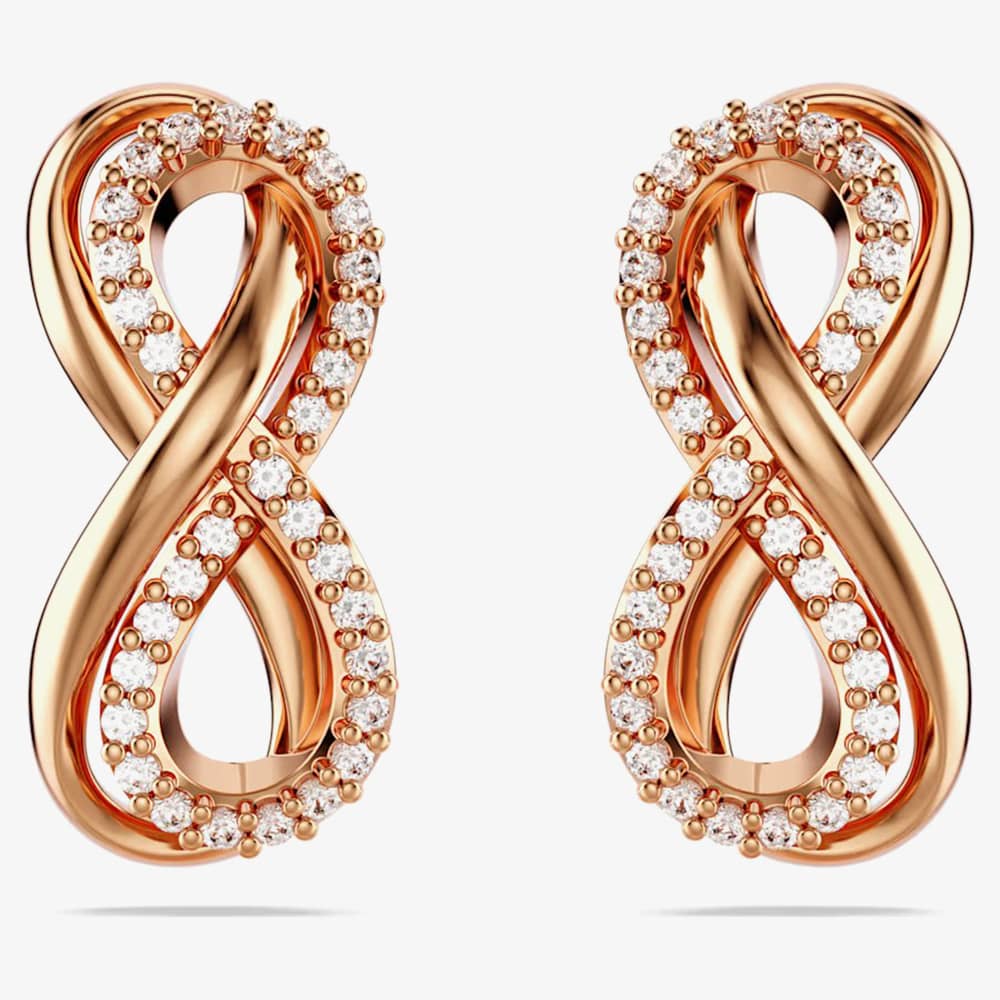 Product photograph of Swarovski Hyperbola Rose Gold Tone Plated Infinity Stud Earrings 5684085 from The Jewel Hut