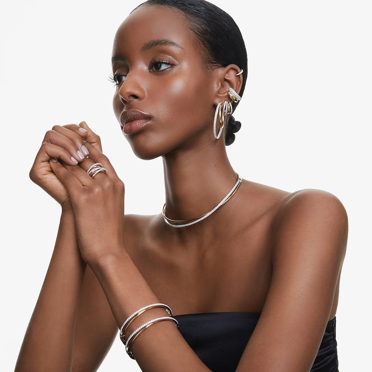 Swarovski Hyperbola Two Colour Mini Half Hoop Earrings 5689718