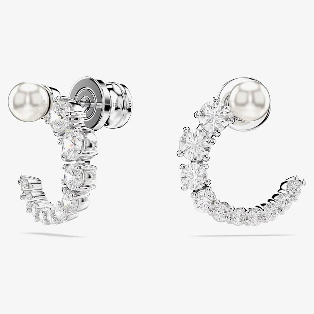Swarovski Matrix Rhodium Plated Circle Pearl & Crystal Earrings 5692260