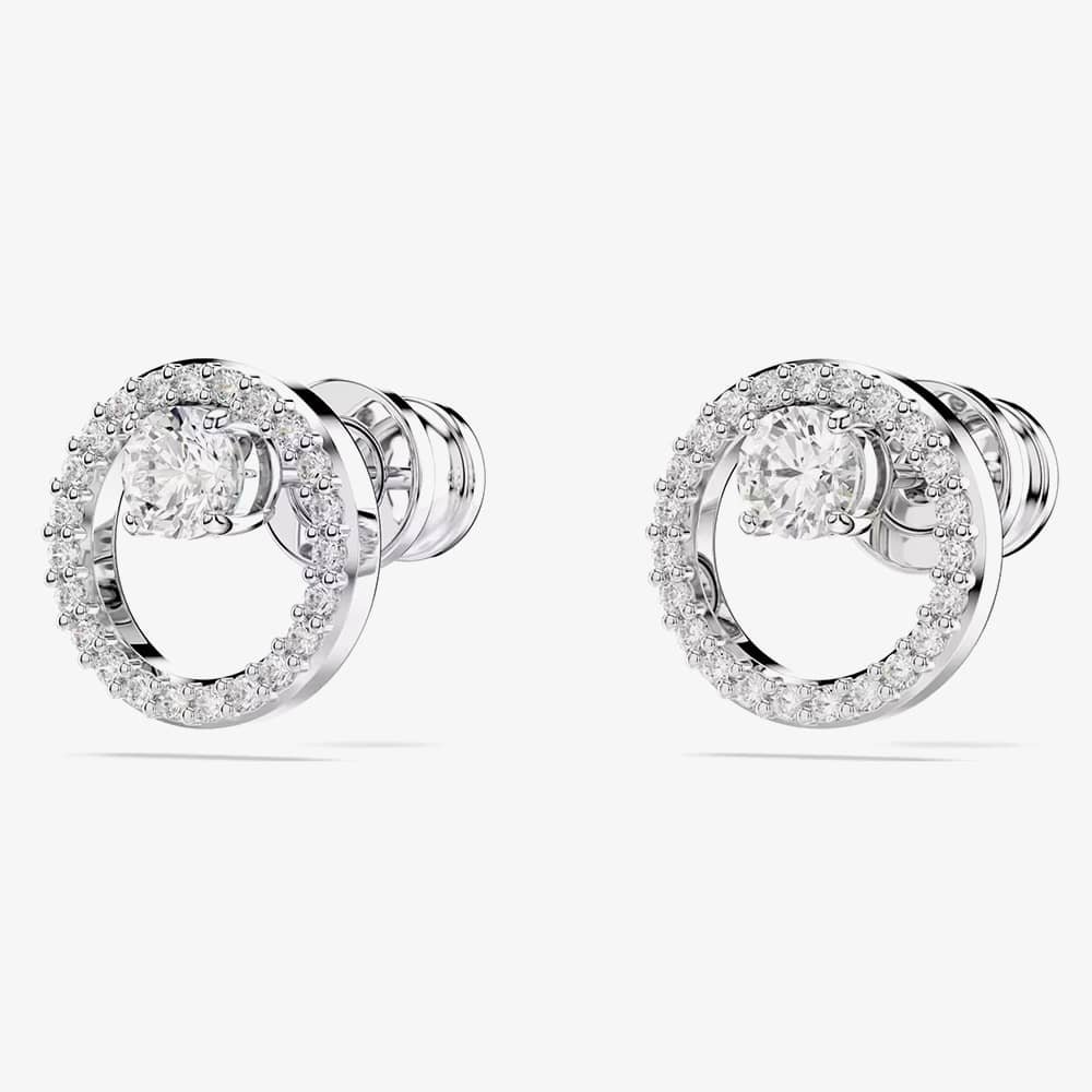 Swarovski Constella Rhodium Tone Plated Circle Stud Earrings 5692262