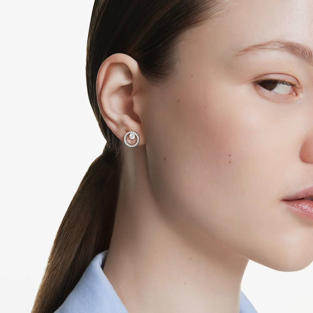 Swarovski Constella Rhodium Tone Plated Circle Stud Earrings 5692262