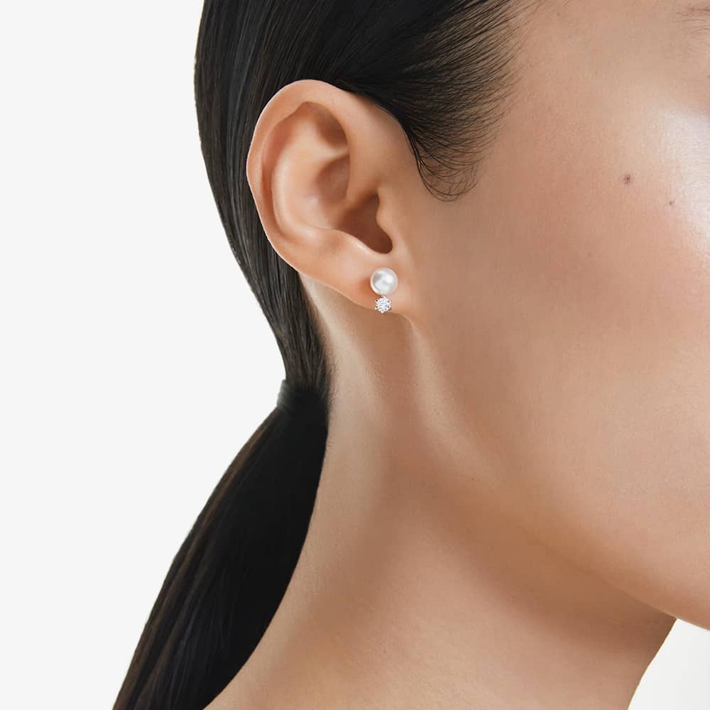 Swarovski Matrix Rhodium Plated Crystal Pearl Stud Earrings 5694225